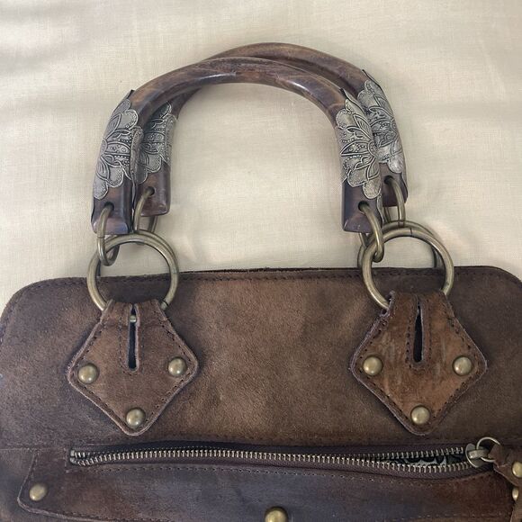 Vintage Steve Madden Western Boho Leather Fringe Brown Leather Tote Bag Purse - Picture 2 of 14